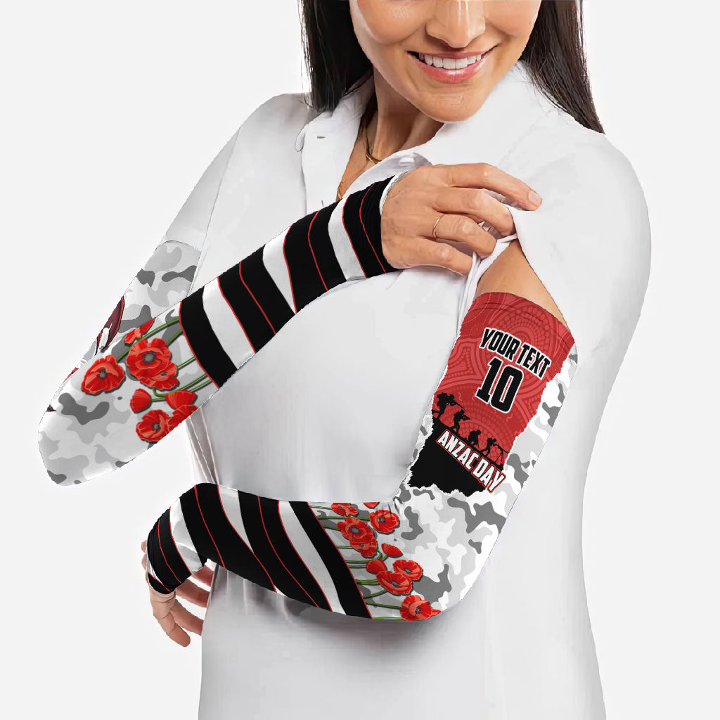 Personalized Dragons ANZAC Tribute Arm Sleeves Poppy Field Soldier Silhouette Aboriginal Rugby Mascot