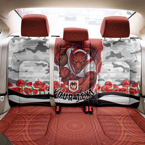 Personalized Dragons ANZAC Tribute Back Car Seat Cover Poppy Field Soldier Silhouette Aboriginal Rugby Mascot