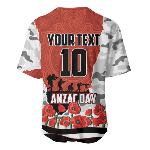 Personalized Dragons ANZAC Tribute Baseball Jersey Poppy Field Soldier Silhouette Aboriginal Rugby Mascot