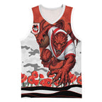 Personalized Dragons ANZAC Tribute Basketball Jersey Poppy Field Soldier Silhouette Aboriginal Rugby Mascot