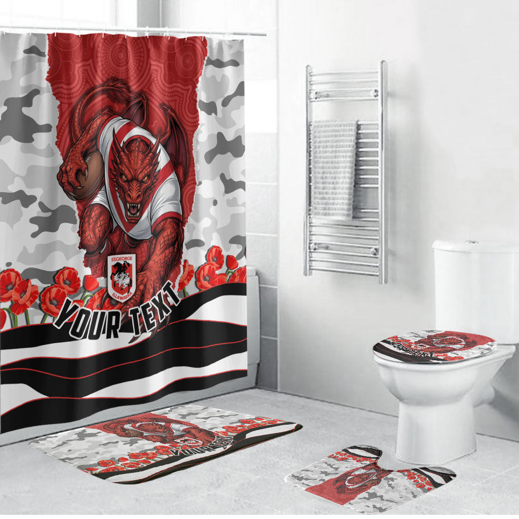 Personalized Dragons ANZAC Tribute Bathroom Set Poppy Field Soldier Silhouette Aboriginal Rugby Mascot