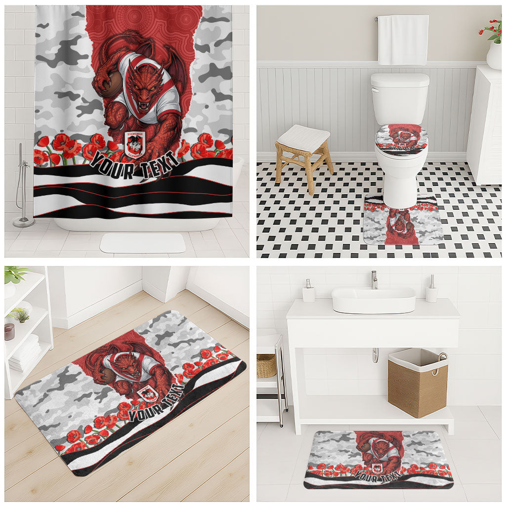 Personalized Dragons ANZAC Tribute Bathroom Set Poppy Field Soldier Silhouette Aboriginal Rugby Mascot