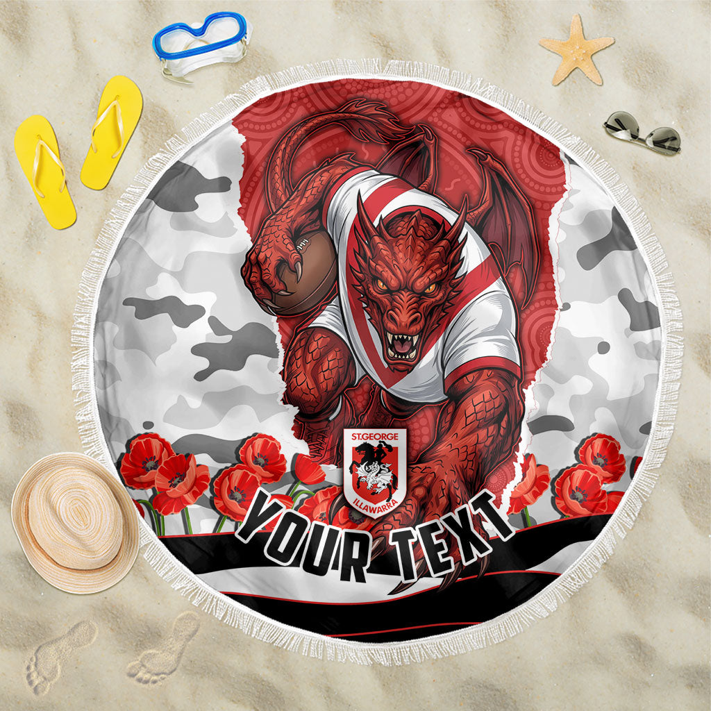Personalized Dragons ANZAC Tribute Beach Blanket Poppy Field Soldier Silhouette Aboriginal Rugby Mascot