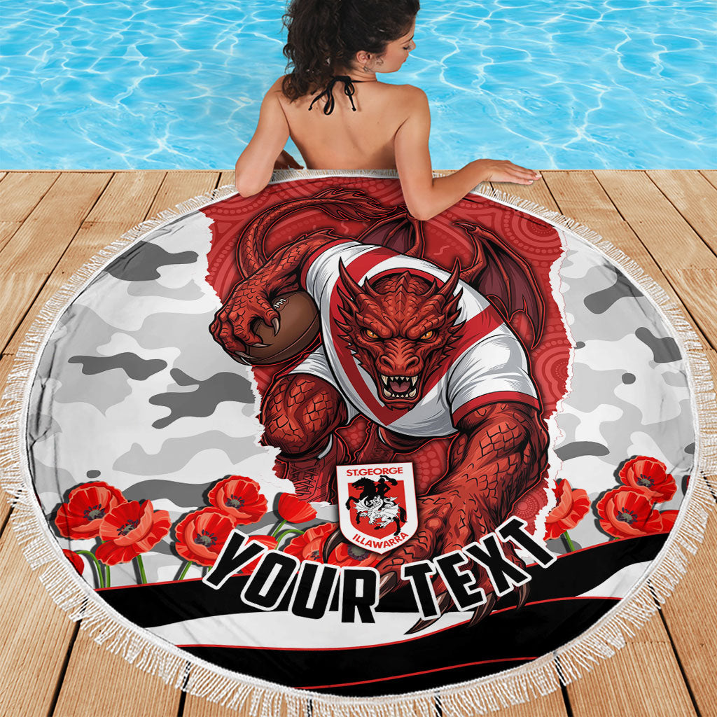 Personalized Dragons ANZAC Tribute Beach Blanket Poppy Field Soldier Silhouette Aboriginal Rugby Mascot