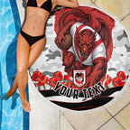 Personalized Dragons ANZAC Tribute Beach Blanket Poppy Field Soldier Silhouette Aboriginal Rugby Mascot