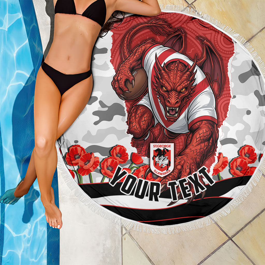 Personalized Dragons ANZAC Tribute Beach Blanket Poppy Field Soldier Silhouette Aboriginal Rugby Mascot