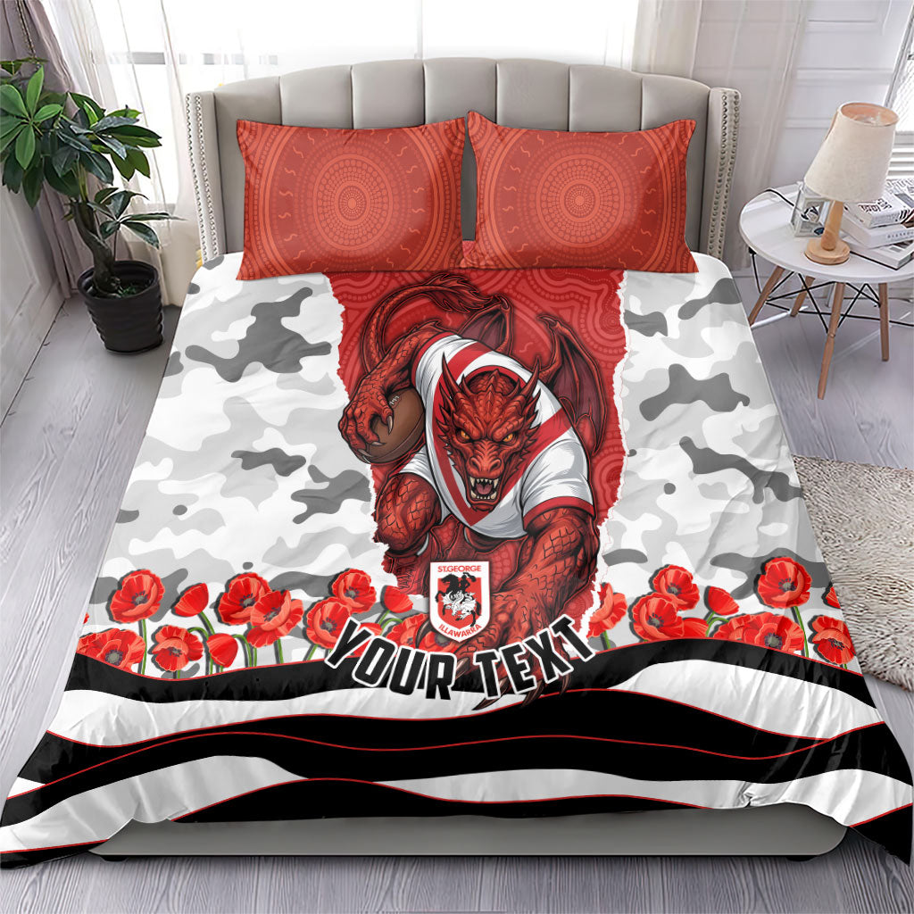 Personalized Dragons ANZAC Tribute Bedding Set Poppy Field Soldier Silhouette Aboriginal Rugby Mascot