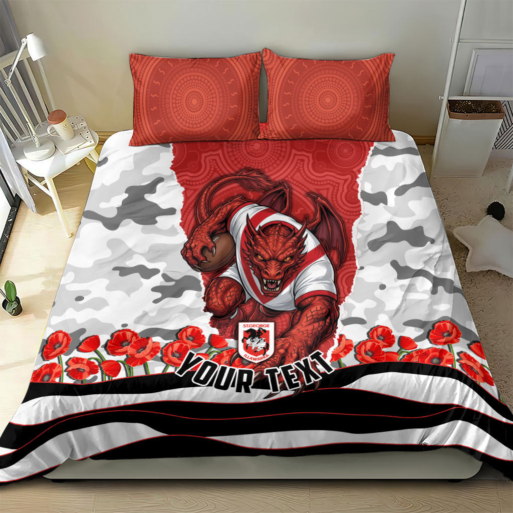 Personalized Dragons ANZAC Tribute Bedding Set Poppy Field Soldier Silhouette Aboriginal Rugby Mascot