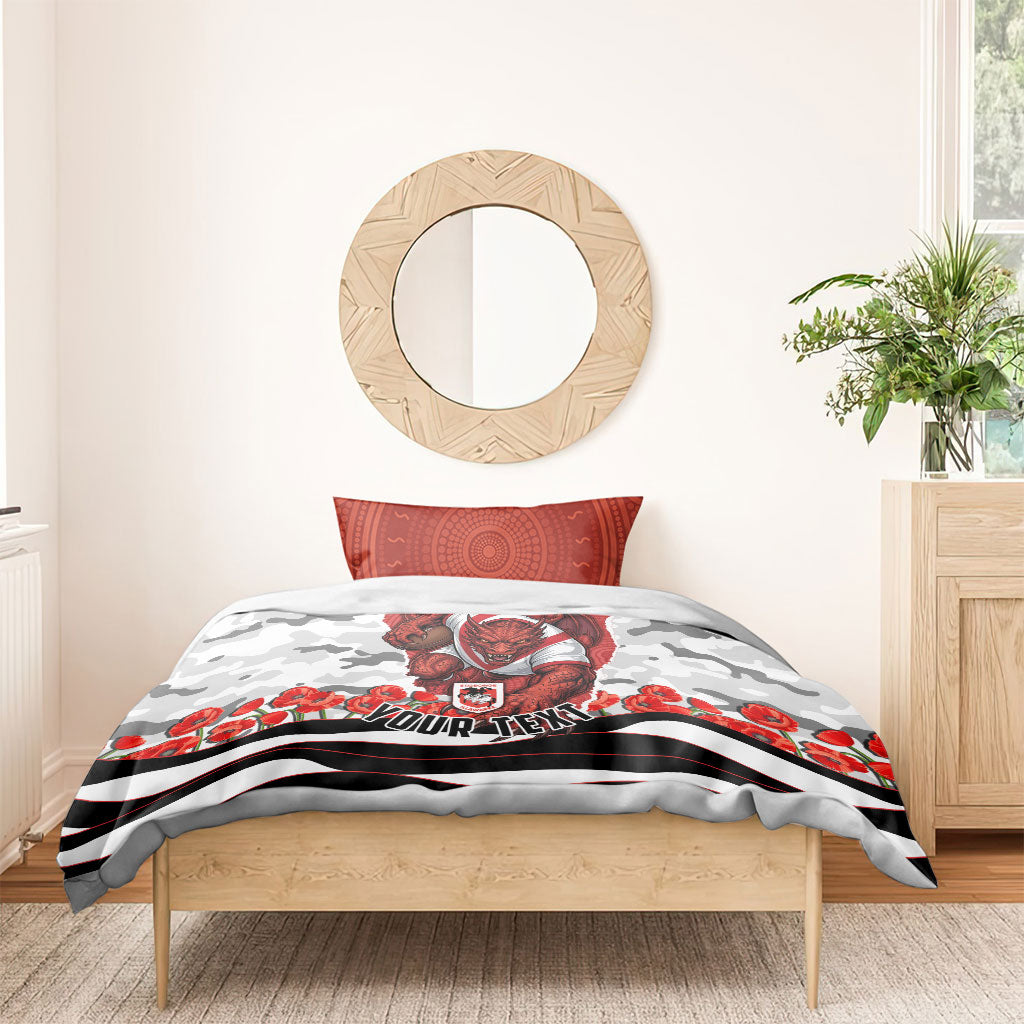 Personalized Dragons ANZAC Tribute Bedding Set Poppy Field Soldier Silhouette Aboriginal Rugby Mascot