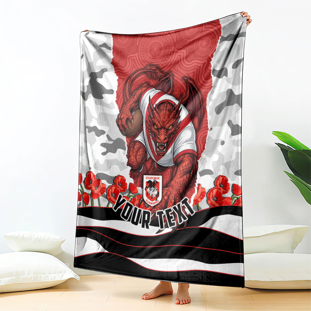 Personalized Dragons ANZAC Tribute Blanket Poppy Field Soldier Silhouette Aboriginal Rugby Mascot