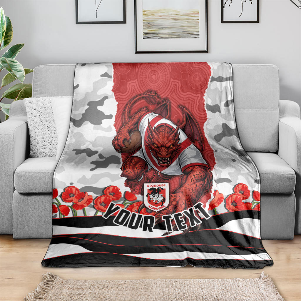 Personalized Dragons ANZAC Tribute Blanket Poppy Field Soldier Silhouette Aboriginal Rugby Mascot