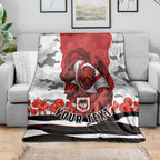 Personalized Dragons ANZAC Tribute Blanket Poppy Field Soldier Silhouette Aboriginal Rugby Mascot