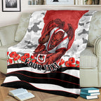 Personalized Dragons ANZAC Tribute Blanket Poppy Field Soldier Silhouette Aboriginal Rugby Mascot