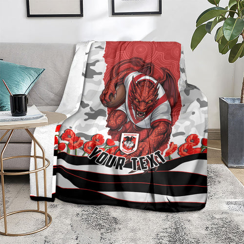 Personalized Dragons ANZAC Tribute Blanket Poppy Field Soldier Silhouette Aboriginal Rugby Mascot