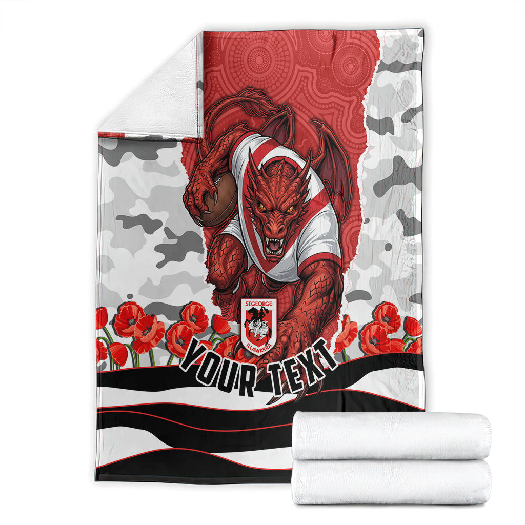 Personalized Dragons ANZAC Tribute Blanket Poppy Field Soldier Silhouette Aboriginal Rugby Mascot