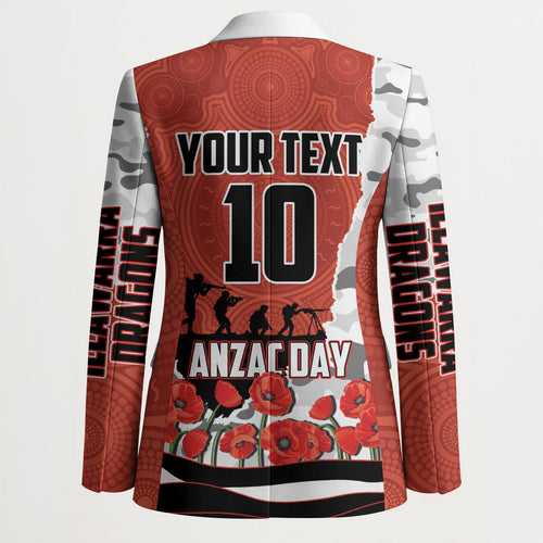 Personalized Dragons ANZAC Tribute Blazer Poppy Field Soldier Silhouette Aboriginal Rugby Mascot