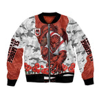 Personalized Dragons ANZAC Tribute Bomber Jacket Poppy Field Soldier Silhouette Aboriginal Rugby Mascot