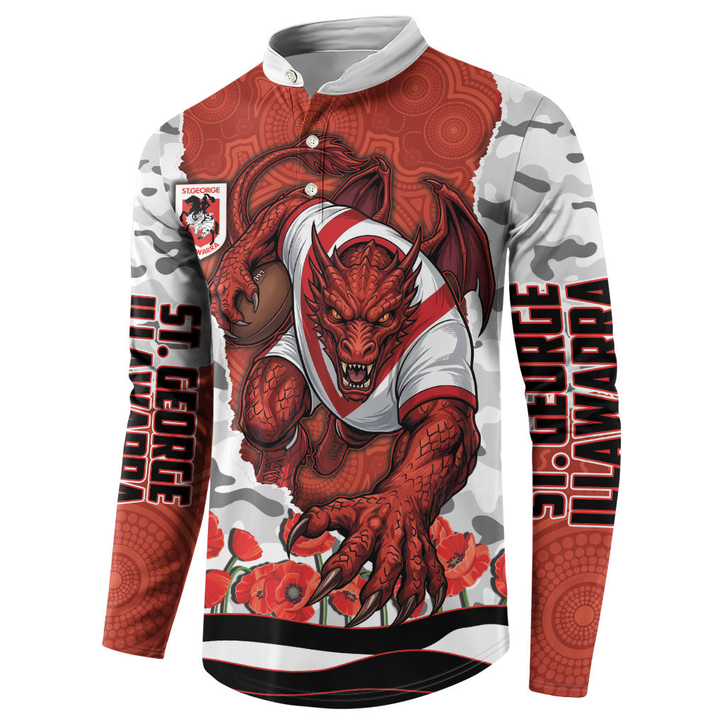Personalized Dragons ANZAC Tribute Button Sweatshirt Poppy Field Soldier Silhouette Aboriginal Rugby Mascot