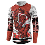 Personalized Dragons ANZAC Tribute Button Sweatshirt Poppy Field Soldier Silhouette Aboriginal Rugby Mascot