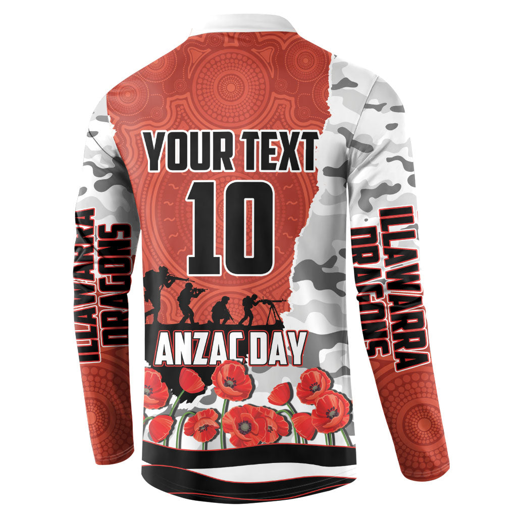 Personalized Dragons ANZAC Tribute Button Sweatshirt Poppy Field Soldier Silhouette Aboriginal Rugby Mascot