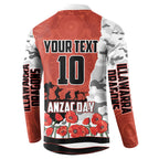Personalized Dragons ANZAC Tribute Button Sweatshirt Poppy Field Soldier Silhouette Aboriginal Rugby Mascot
