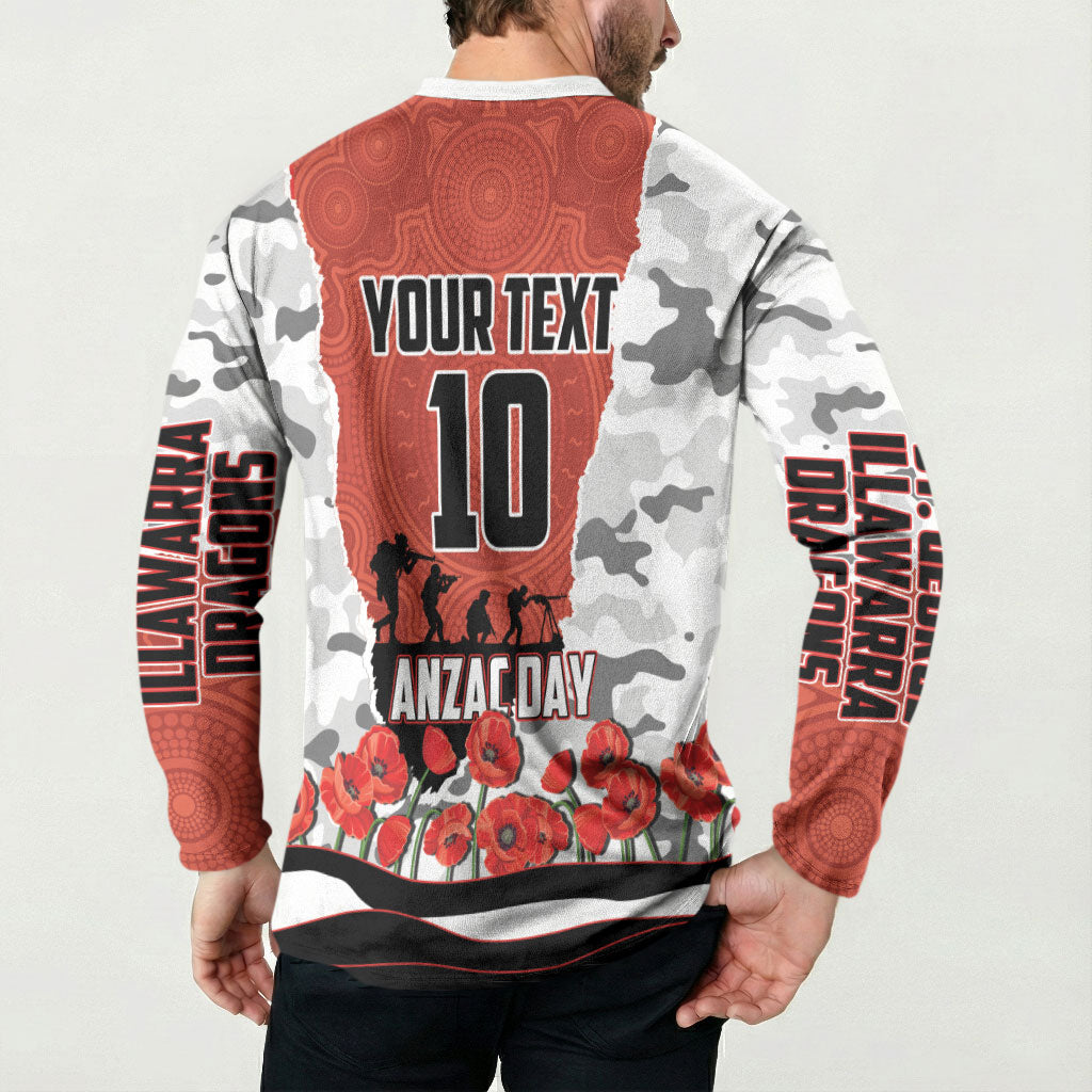 Personalized Dragons ANZAC Tribute Button Sweatshirt Poppy Field Soldier Silhouette Aboriginal Rugby Mascot