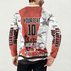 Personalized Dragons ANZAC Tribute Button Sweatshirt Poppy Field Soldier Silhouette Aboriginal Rugby Mascot