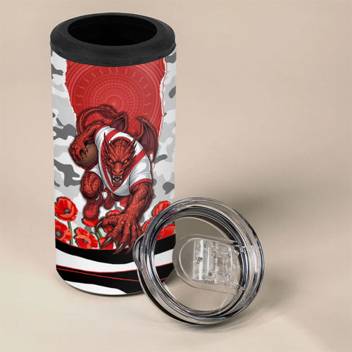 Personalized Dragons ANZAC Tribute 4 in 1 Can Cooler Tumbler Poppy Field Soldier Silhouette Aboriginal Rugby Mascot