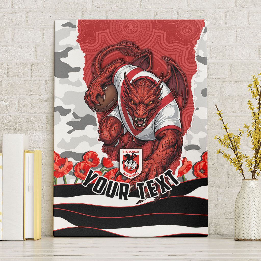 Personalized Dragons ANZAC Tribute Canvas Wall Art Poppy Field Soldier Silhouette Aboriginal Rugby Mascot