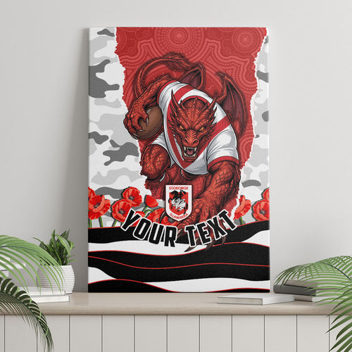 Personalized Dragons ANZAC Tribute Canvas Wall Art Poppy Field Soldier Silhouette Aboriginal Rugby Mascot