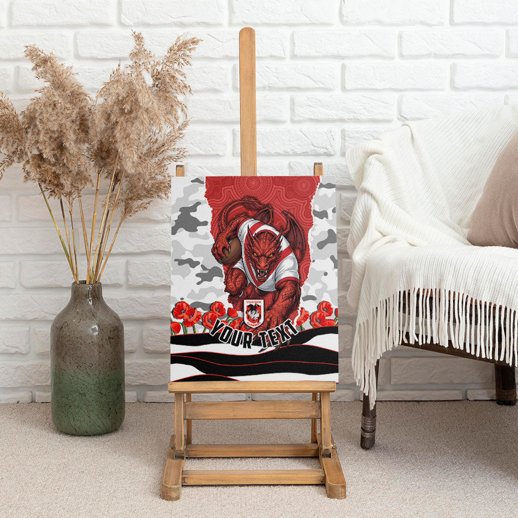 Personalized Dragons ANZAC Tribute Canvas Wall Art Poppy Field Soldier Silhouette Aboriginal Rugby Mascot