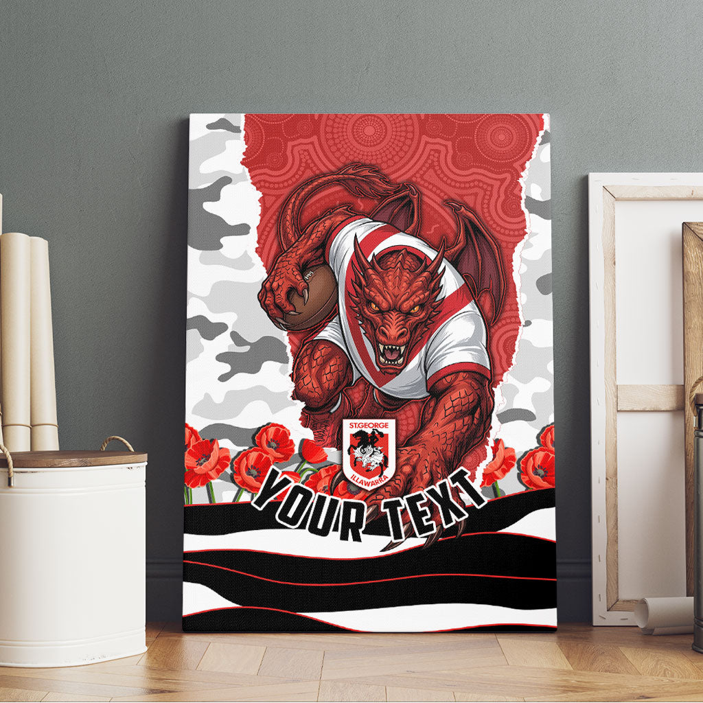 Personalized Dragons ANZAC Tribute Canvas Wall Art Poppy Field Soldier Silhouette Aboriginal Rugby Mascot