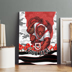 Personalized Dragons ANZAC Tribute Canvas Wall Art Poppy Field Soldier Silhouette Aboriginal Rugby Mascot