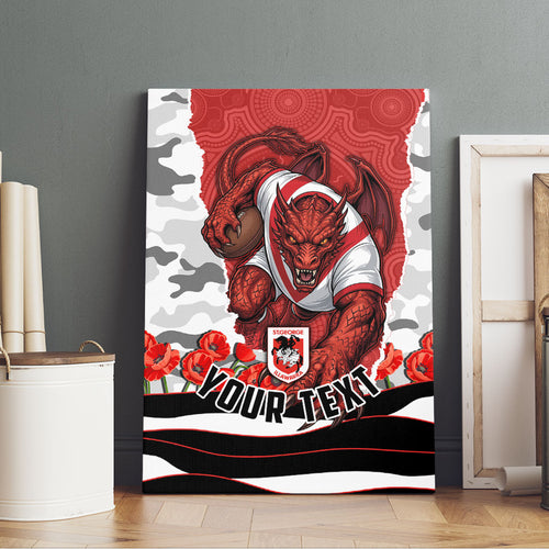 Personalized Dragons ANZAC Tribute Canvas Wall Art Poppy Field Soldier Silhouette Aboriginal Rugby Mascot