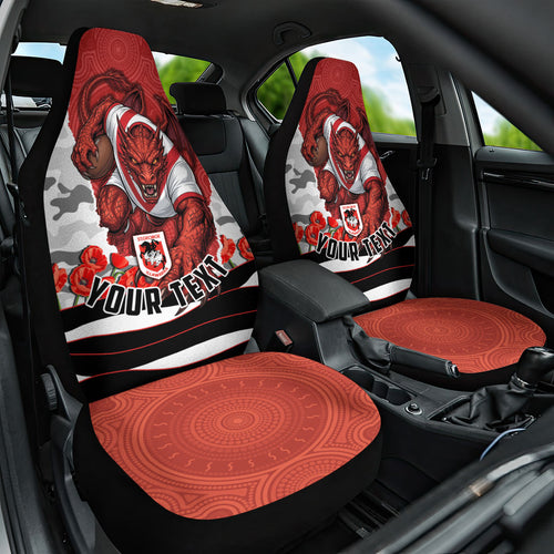 Personalized Dragons ANZAC Tribute Car Seat Cover Poppy Field Soldier Silhouette Aboriginal Rugby Mascot