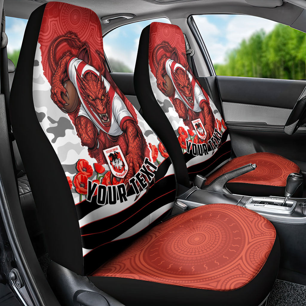 Personalized Dragons ANZAC Tribute Car Seat Cover Poppy Field Soldier Silhouette Aboriginal Rugby Mascot