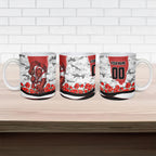Personalized Dragons ANZAC Tribute Ceramic Mug Poppy Field Soldier Silhouette Aboriginal Rugby Mascot