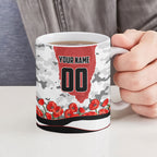 Personalized Dragons ANZAC Tribute Ceramic Mug Poppy Field Soldier Silhouette Aboriginal Rugby Mascot
