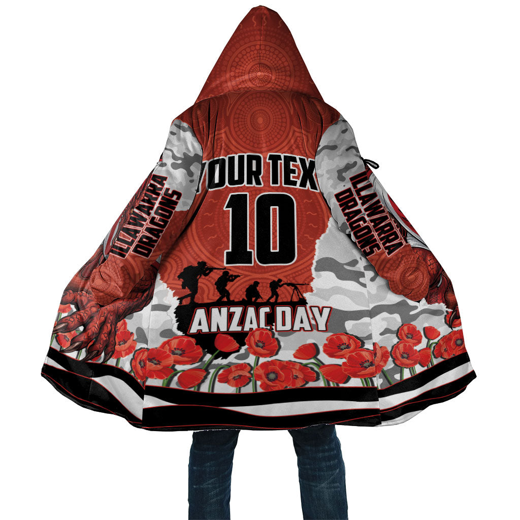 Personalized Dragons ANZAC Tribute Cloak Poppy Field Soldier Silhouette Aboriginal Rugby Mascot