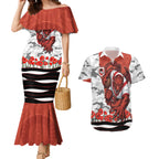 Personalized Dragons ANZAC Tribute Couples Matching Mermaid Dress and Hawaiian Shirt Poppy Field Soldier Silhouette Aboriginal Rugby Mascot