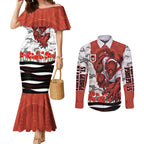 Personalized Dragons ANZAC Tribute Couples Matching Mermaid Dress and Long Sleeve Button Shirt Poppy Field Soldier Silhouette Aboriginal Rugby Mascot