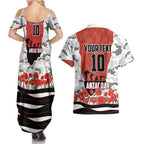 Personalized Dragons ANZAC Tribute Couples Matching Summer Maxi Dress and Hawaiian Shirt Poppy Field Soldier Silhouette Aboriginal Rugby Mascot