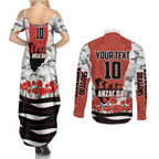 Personalized Dragons ANZAC Tribute Couples Matching Summer Maxi Dress and Long Sleeve Button Shirt Poppy Field Soldier Silhouette Aboriginal Rugby Mascot