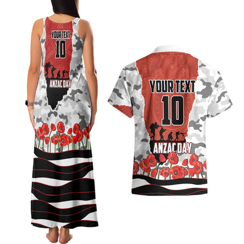 Personalized Dragons ANZAC Tribute Couples Matching Tank Maxi Dress and Hawaiian Shirt Poppy Field Soldier Silhouette Aboriginal Rugby Mascot