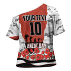 Personalized Dragons ANZAC Tribute Cross Shoulder Shirt Poppy Field Soldier Silhouette Aboriginal Rugby Mascot