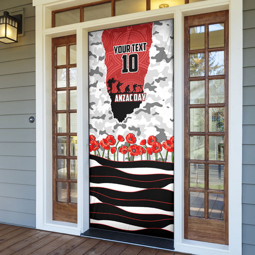 Personalized Dragons ANZAC Tribute Door Cover Poppy Field Soldier Silhouette Aboriginal Rugby Mascot