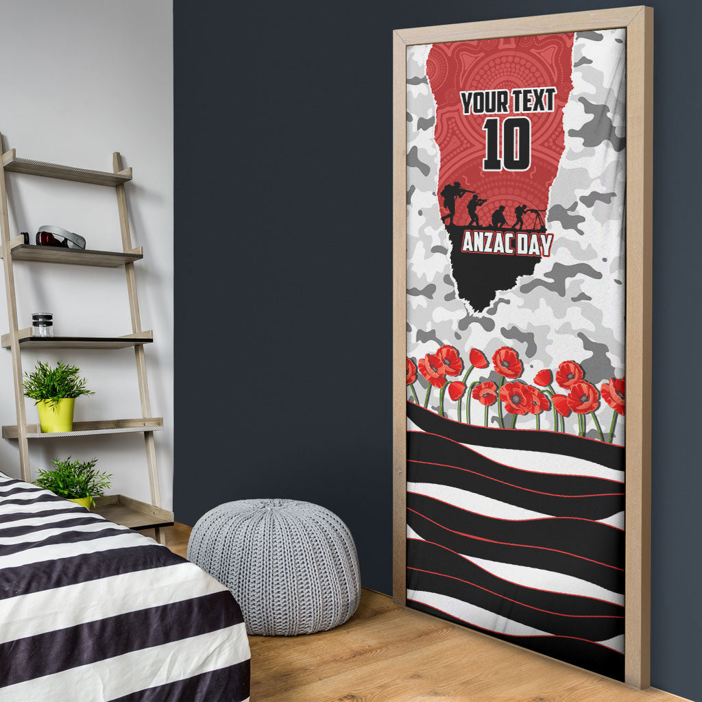 Personalized Dragons ANZAC Tribute Door Cover Poppy Field Soldier Silhouette Aboriginal Rugby Mascot