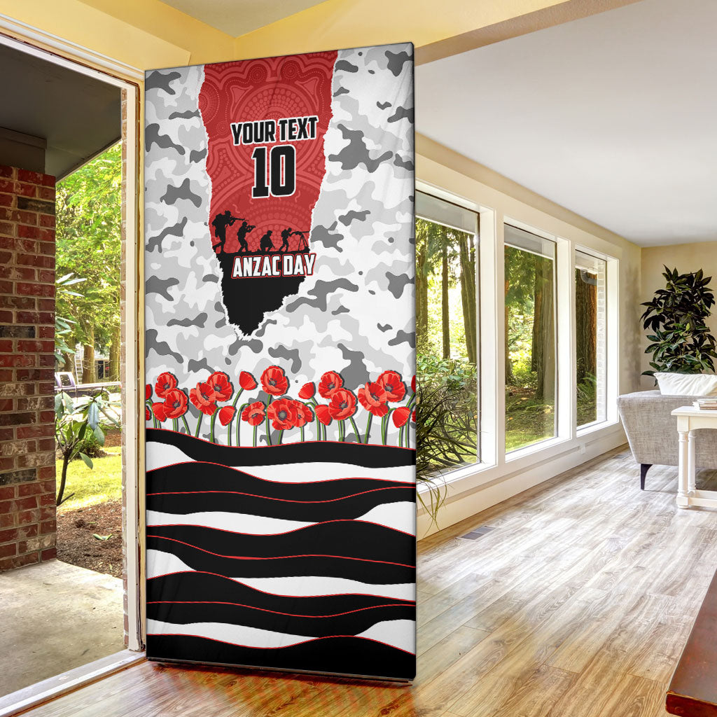 Personalized Dragons ANZAC Tribute Door Cover Poppy Field Soldier Silhouette Aboriginal Rugby Mascot
