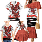 Personalized Dragons ANZAC Tribute Family Matching Mermaid Dress and Hawaiian Shirt Poppy Field Soldier Silhouette Aboriginal Rugby Mascot