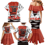 Personalized Dragons ANZAC Tribute Family Matching Mermaid Dress and Hawaiian Shirt Poppy Field Soldier Silhouette Aboriginal Rugby Mascot